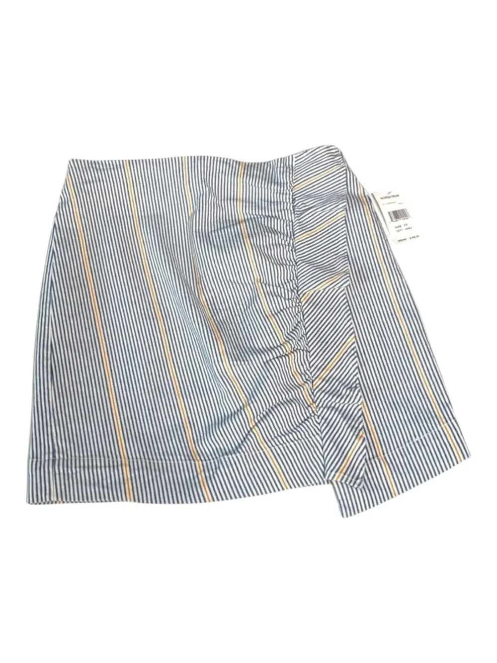 new 3x1 ᯾ Jane Ruffle Stretch Denim Mini Skirt ᯾ Blue Ticking Stripe ᯾ XS ᯾ Chic